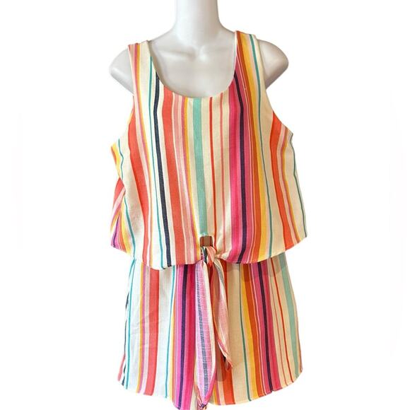 Lazy Sunday Pants - Lazy Sunday Women’s Size Medium Striped Romper with Tie Waist Top NWT